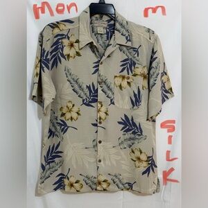 Men's Floral Silk Shirt - Cream and Blue